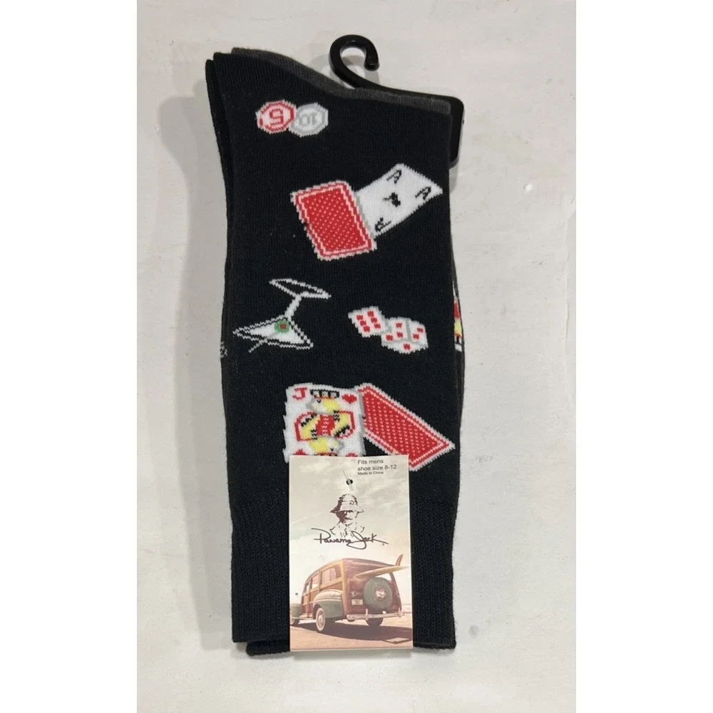 New Panama Jack Men's Socks 2 Pair Crew Size 8-12 Dice Cards Martini Poker Chips